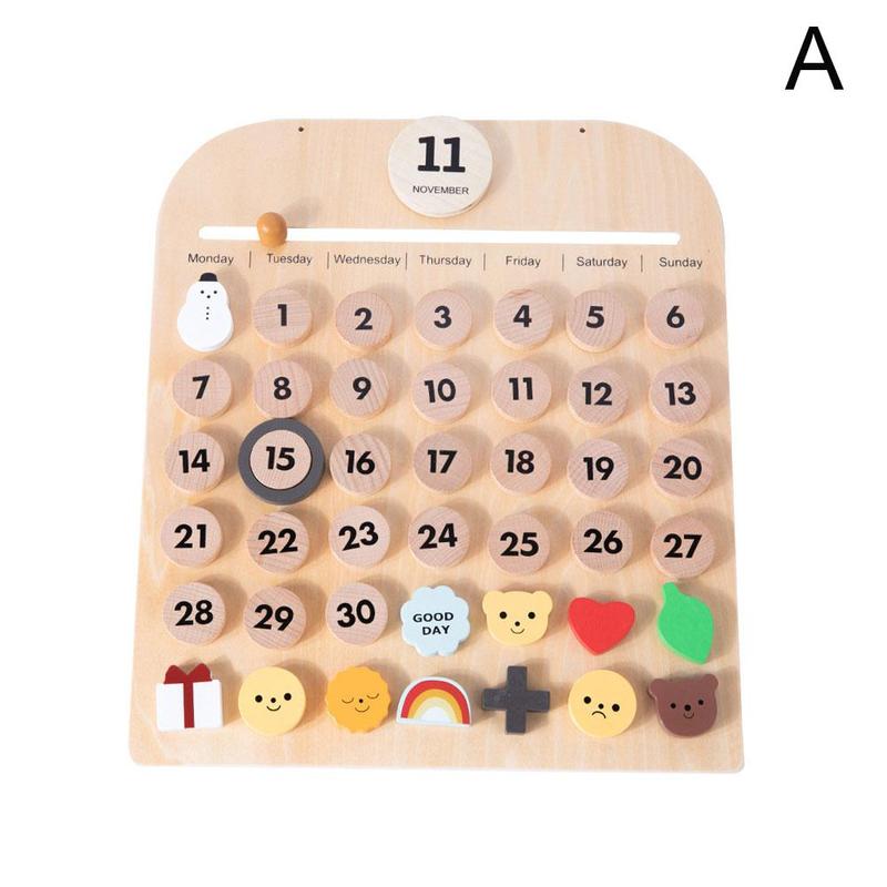 Calendario de pared de madera para niños, calendario con fecha, tiempo, aprendizaje activo, familia, juguetes para niños, Escuela en casa, E4q0: A