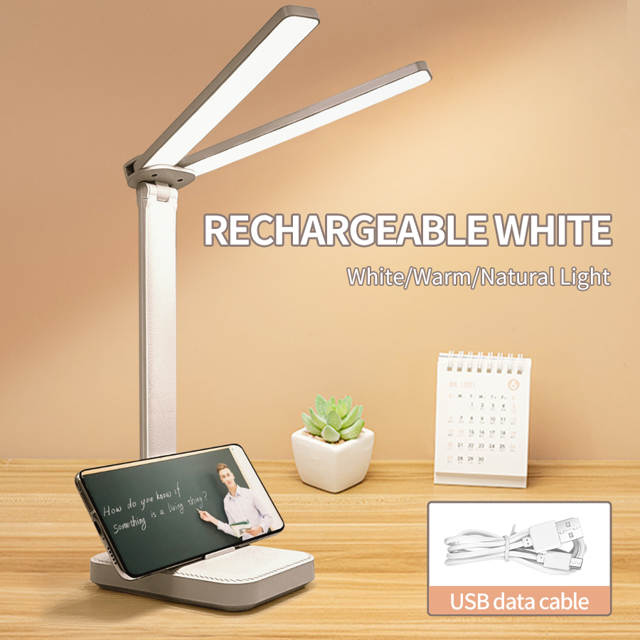 LED-Schreibtischlampe, 3-stufig dimmbar, berühren-Nachtlicht, USB wiederaufladbar, Augenschutz, faltbar, Nachttischlampe, Lesetischlampe: Beige