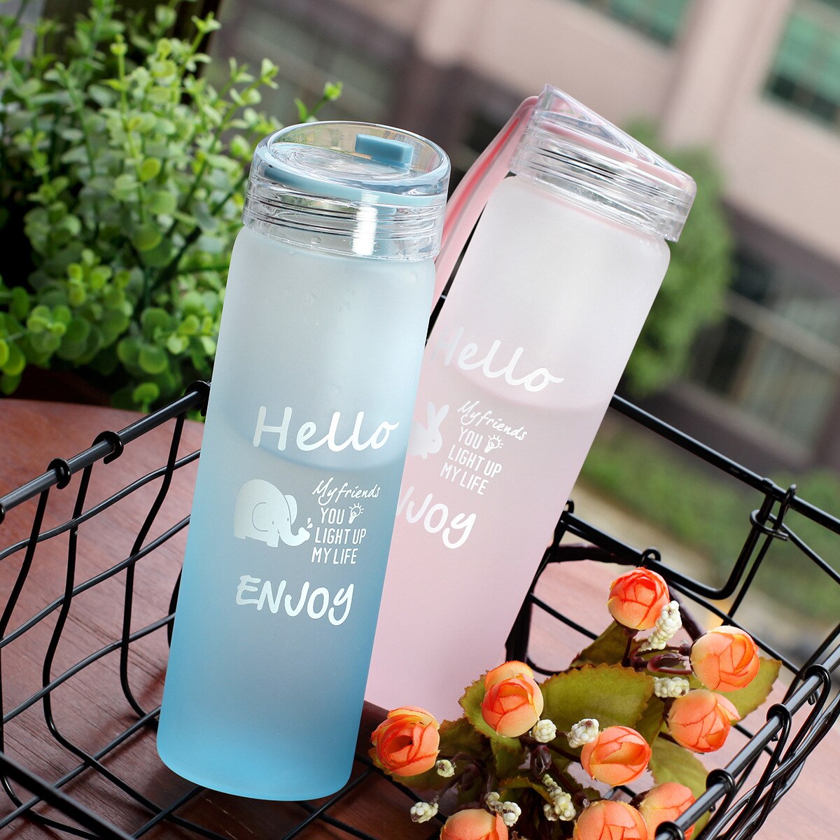 Dier Flamingo Kat Rabbot Olifant Glazen Fles voor Water Outdoor Draagbare Bos Glas Drinken Flessen met Touw