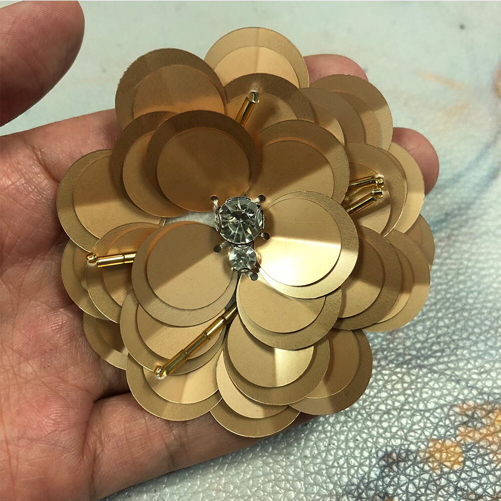 Grands patchs de couture faits à la main de champagne mat de fleur de paillettes pour des accessoires de vêtement de sacs de chaussures, fabrication d&#39;artisanat