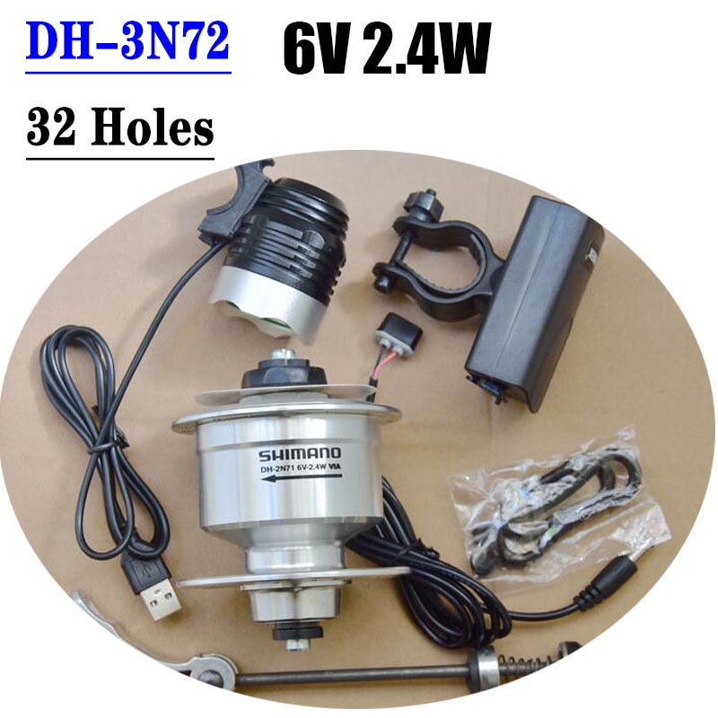 Dynamo DH-3N72 Fiets Power Generatie Hup 6V 2.4W 32 Gaten Voorste Lager Hub Met Led Head Lamp Legering fiets Accessoires