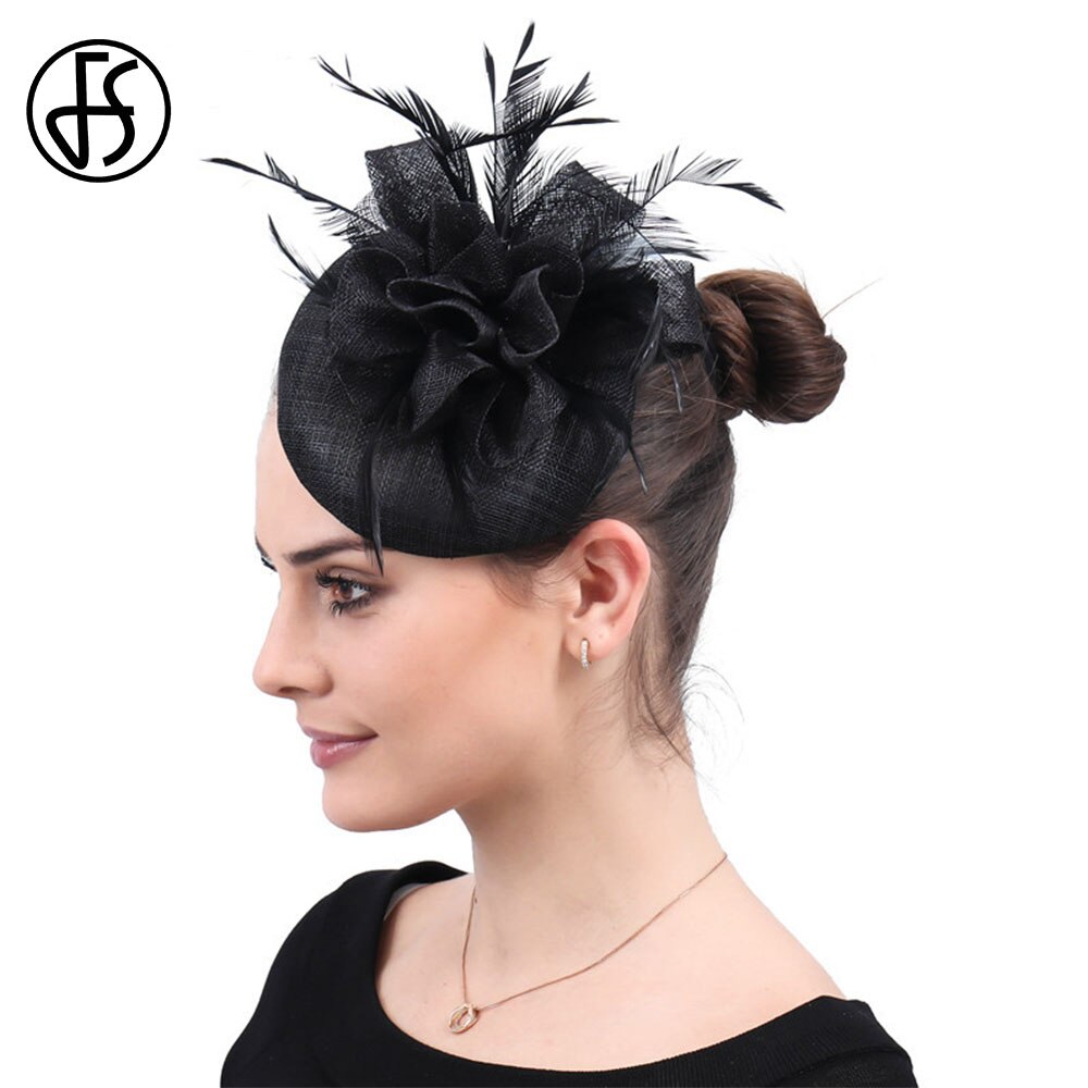 FS Ladies Hats Fascinator Feather Wedding Hat British Retro Top Hat Bridal Church Fedora Pillbox Hat Chapeau Femme