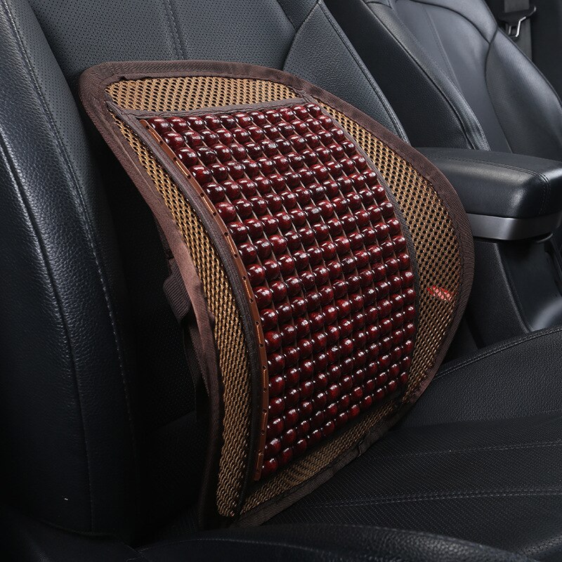 Car Seat Cushion Waist Support Cushion Pad Summer Mesh Wooden Bead Breathable Protection Back Massage Lumbar Car Accessories