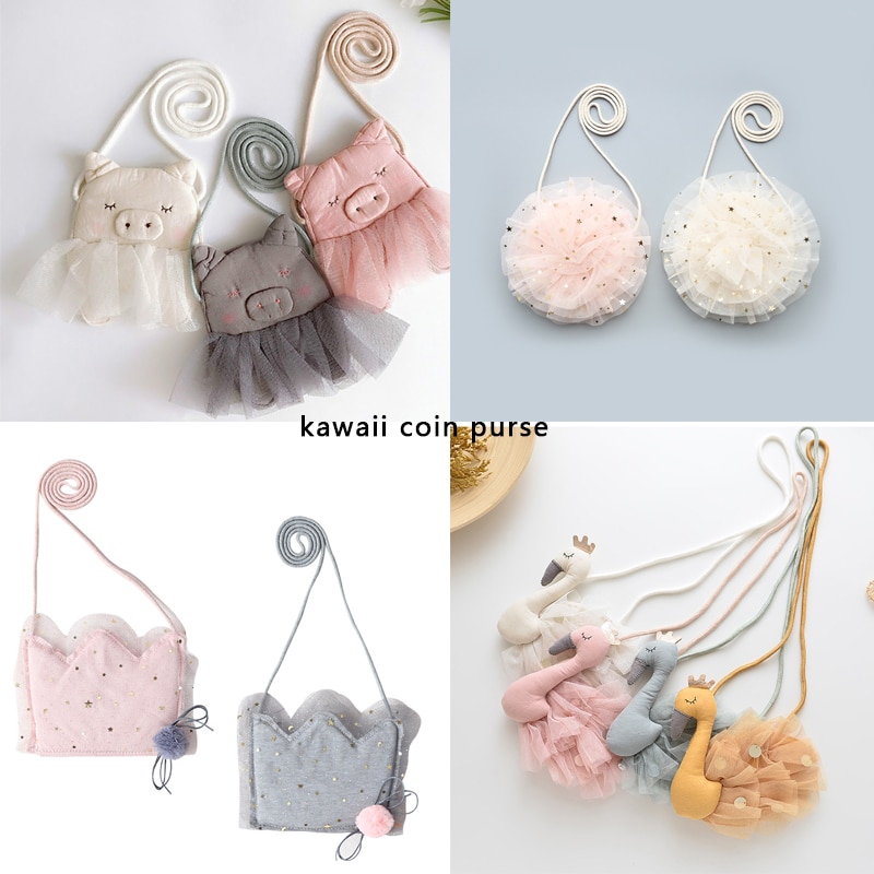 Lindo monedero para niños Kawaii Swan/Pig/Bird/Doll, bolso cruzado de encaje para niño y niña, monedero pequeño de cero, bolso de para niños