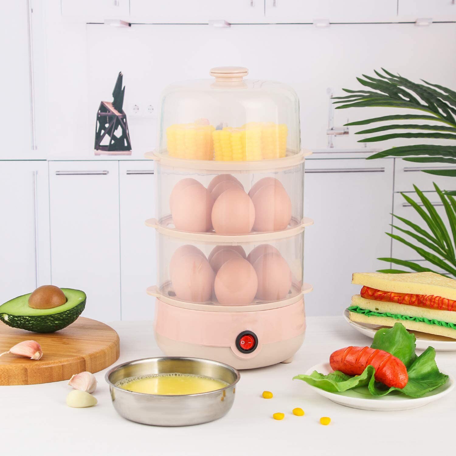 Mini Electric Pan Boilers 3-Layer Boiled Egg Cooker Multifunctional Heat 21 Eggs Bun Food Boiler Steamer 220V Auto Shut
