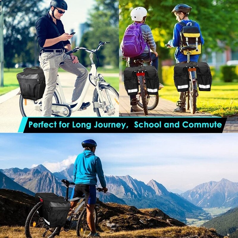 Bike Panniers Rear Rack Bag, 28L Large Capacity Water Resistant Bicycle Trunk Expedition Touring Bag Reflective Bag