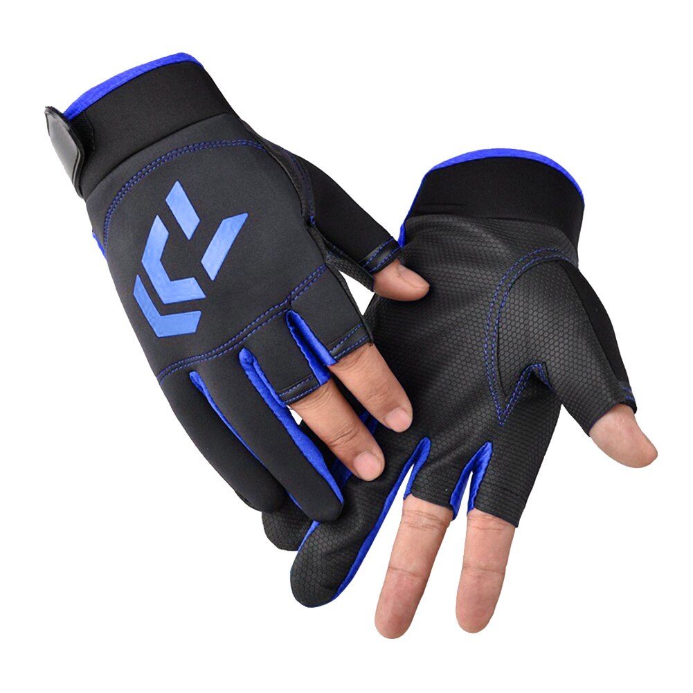 Gants de pêche universels à motif de flèche coupée à 3 doigts, protection solaire respirante pour l&#39;extérieur, gants antidérapants, équipement de pêche: Bleu