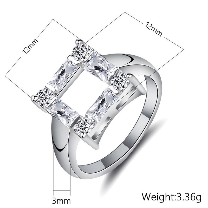 Square Hollow Zircon Ring Female Square Wedding Ring Cute Girl Day for Girlfriend Zircon Jewelry