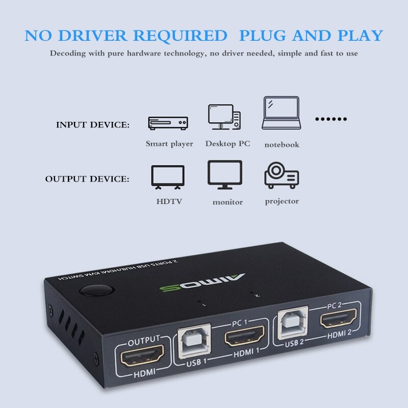 USB Hdmi KVM Switch Sharing Keyboard Mouse Printer 4K USB HDMI KVM Switch Box Video Display USB Switcher Splitter