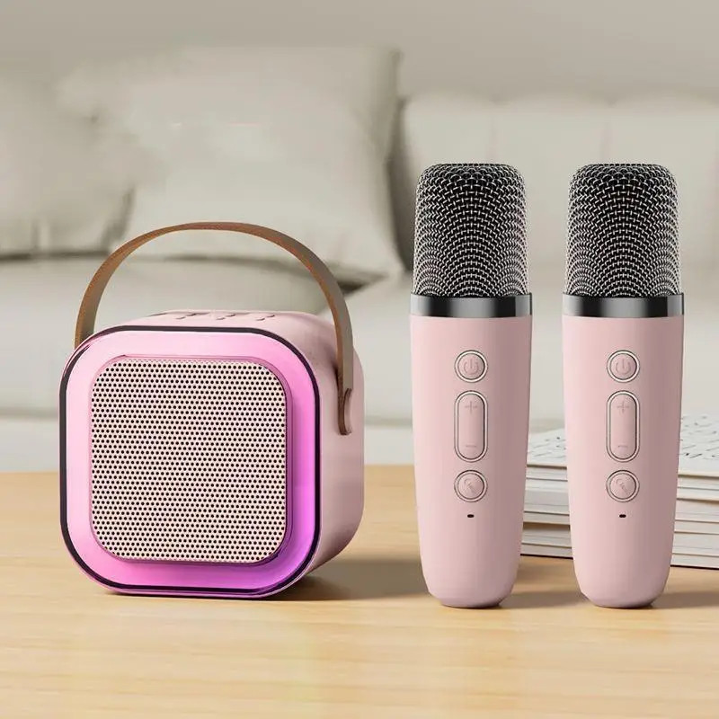 Bluetooth Speaker K12 Karaoke Machine Portable 5.3 PA Speaker System with Wireless Microphones Home Family Singing Children's: silver