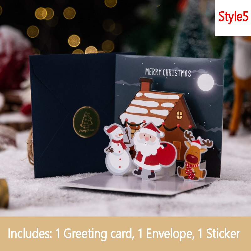 3D Pop Up Greeting Cards With Envelope Friend Family Blessing Postcard For Birthday Year Christmas Xmas Decoration: Style5