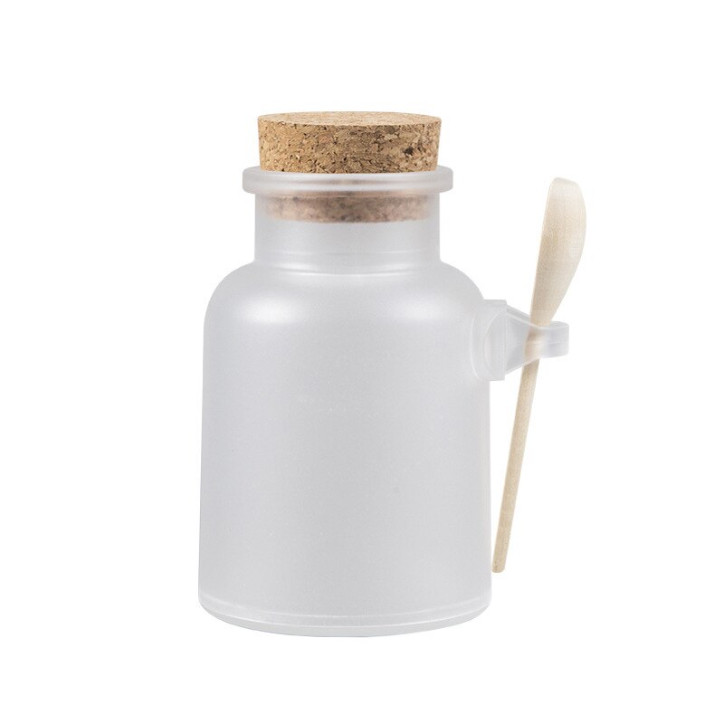 1PC 100/200/300ML Empty Bath Salt Bottle Plastic Matte Cork Jar Women Mask Facial Container Refillable Bottle With Wood Spoon