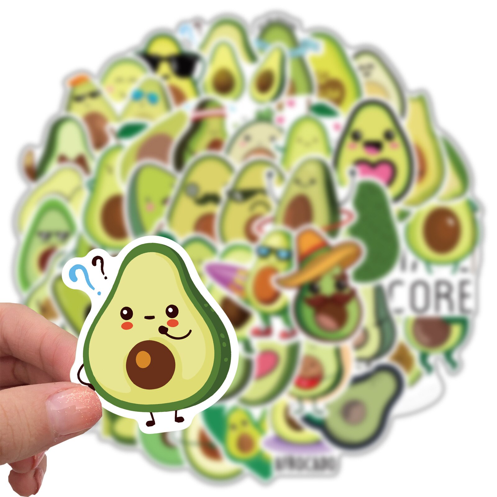 50Pcs Avocado Cute Stickers Cartoon Avacado PVC Decals Sticker for Laptop Luggage Refrigerator Cup Dish Kitchen Fruit Stickers
