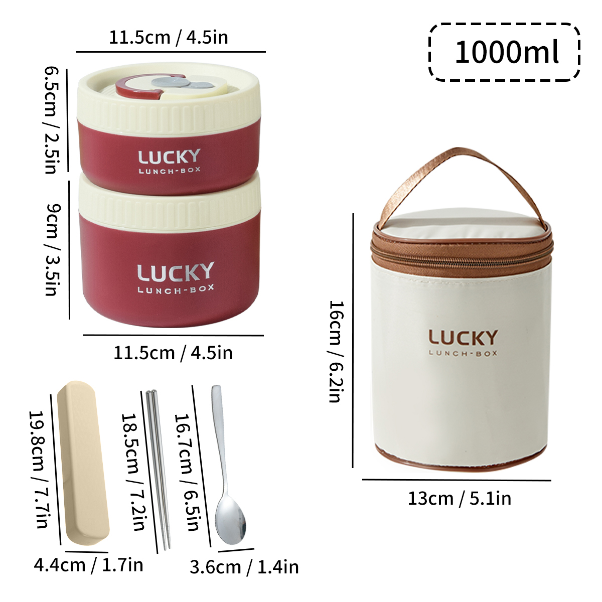 WORTHBUY Portable Insulated Lunch Box 304 Stainless Steel Bento Box With Cutlery&Thermal Bag Microwave Leak-proof Food Container: WHITE