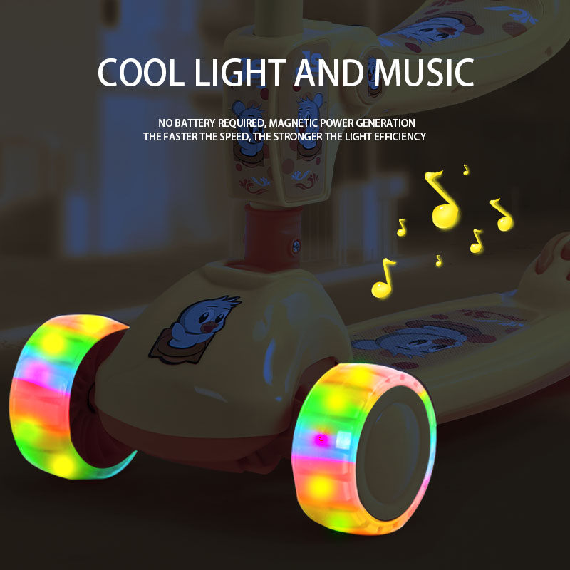 Les Scooters pour enfants avec musique et LED Tornado, Scooter pour garçons et filles, peut supporter 150kg