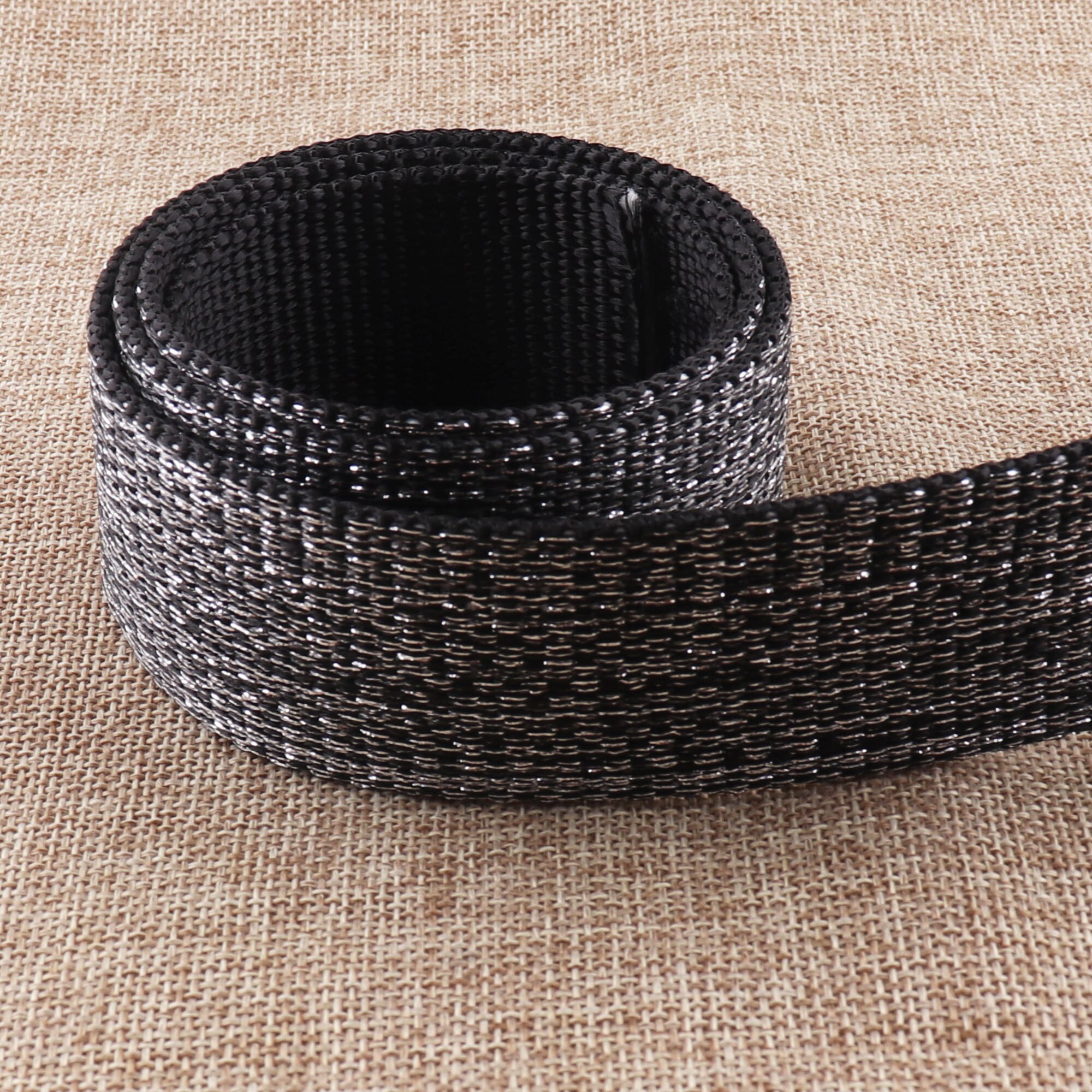 Cincha de algodón negro, 1 cinta de hilo de plata de 1/2 "(38mm), monedero de bolsa de peso pesado, correas de bolso Totes cinturones Correa bolso ASA
