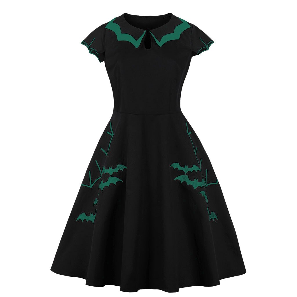 Kvinder bat broderi print kjole kostume halloween ærmeløs vintage afslappet mini kjoler kort kjole kvinde fest