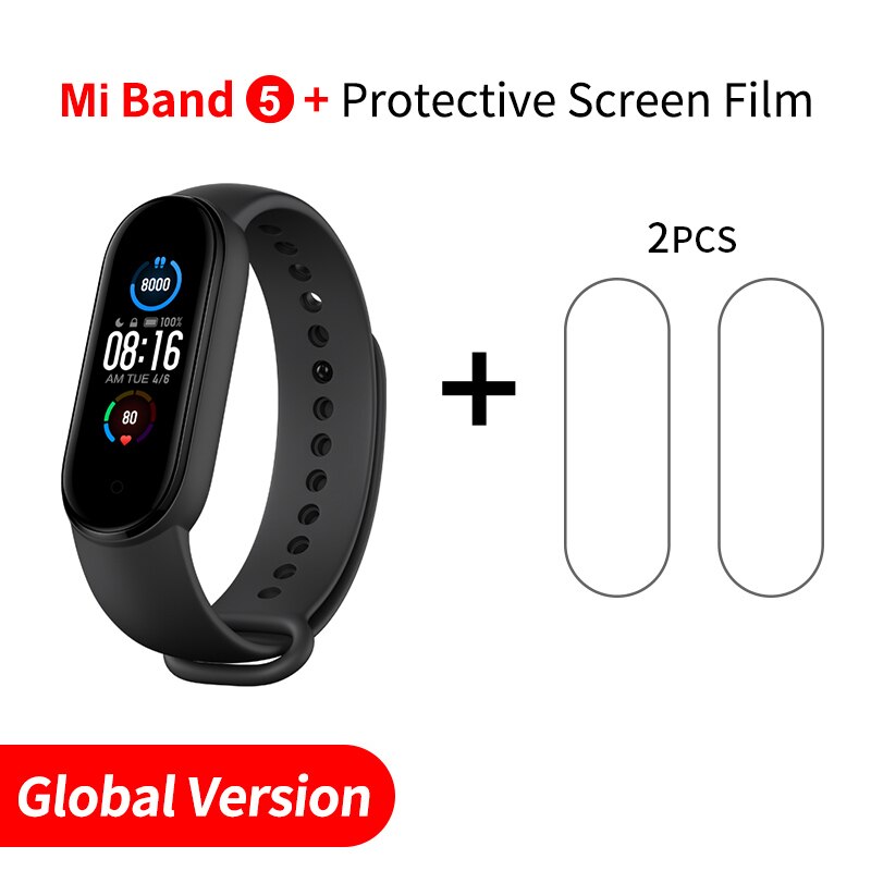 Global Version Xiaomi Mi Band 5 Smart Bracelet AMOLED Dynamic Color Display Bluetooth Sport Fitness Tracker Fitness Smartband: Add 2pcs Screen Film