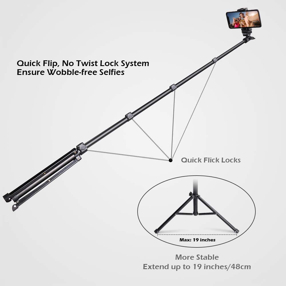 Heavy Duty Aluminum Selfie Stick Tripod UBeesize 51" Extendable Tripod Stand with Bluetooth Remote for iPhone Android all Phones