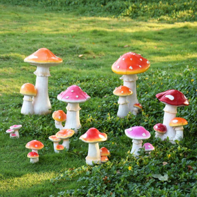 Cartoon Kreative Pilz Garten Ornament Outdoor Statuen Harz Figuren Handwerk Haus landschafts Garten Hof Rasen Dekoration 1 PC