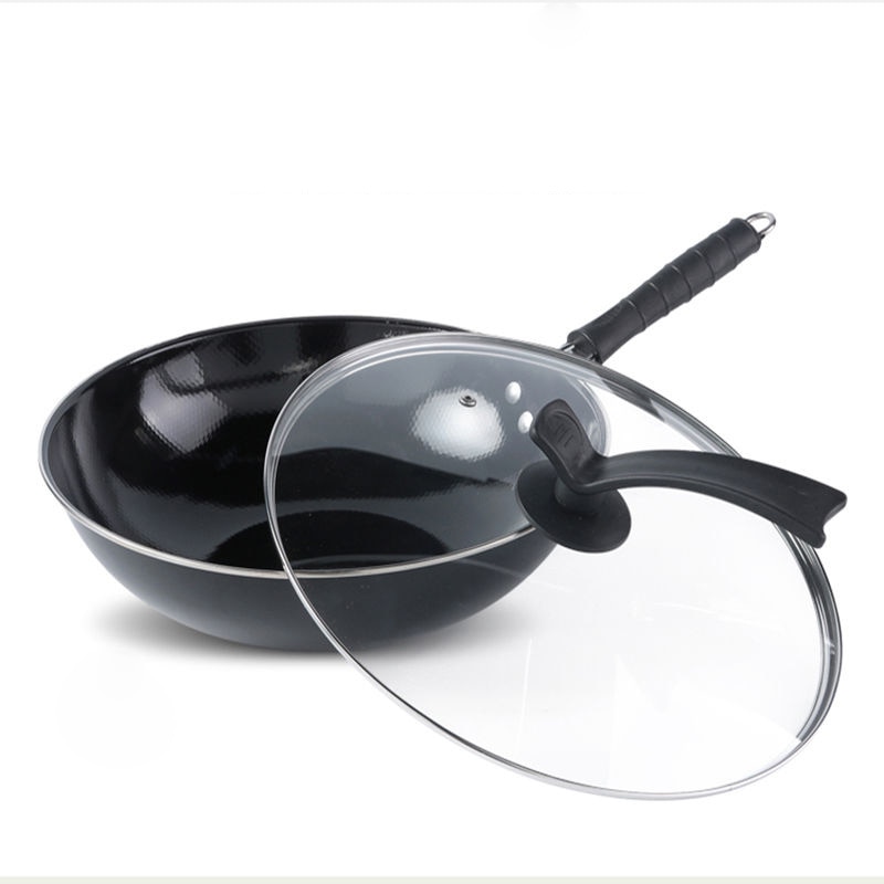 Emalje wok non-stick pande husholdning ubelagt rustfri jern pande gaskomfur induktionskomfur speciel flad bund wok kogegryde