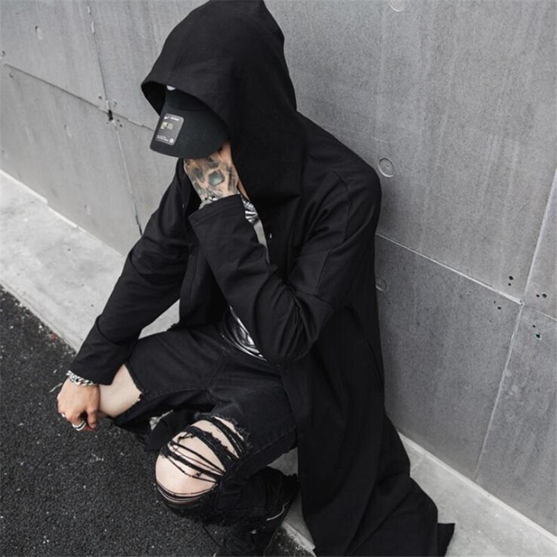 Herfst Mannen Goth Zwarte Lange Trenchcoat Man Harajuku Punk Hip Hop Lange Jas Vintage Gothic Stijl Mantel Пальто Мужское