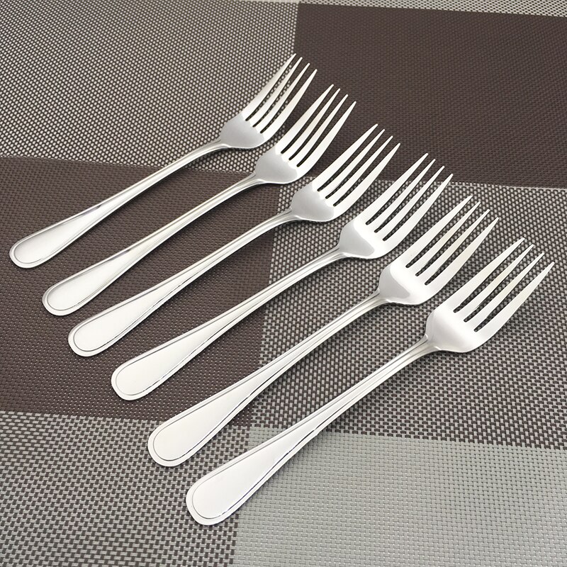 6pcs 8.5''Stainless Steel Dinner Fork Salad Dessert Fruit Forks Cutlery Four Tine Flatware set Korean Long Handle Table Fork set