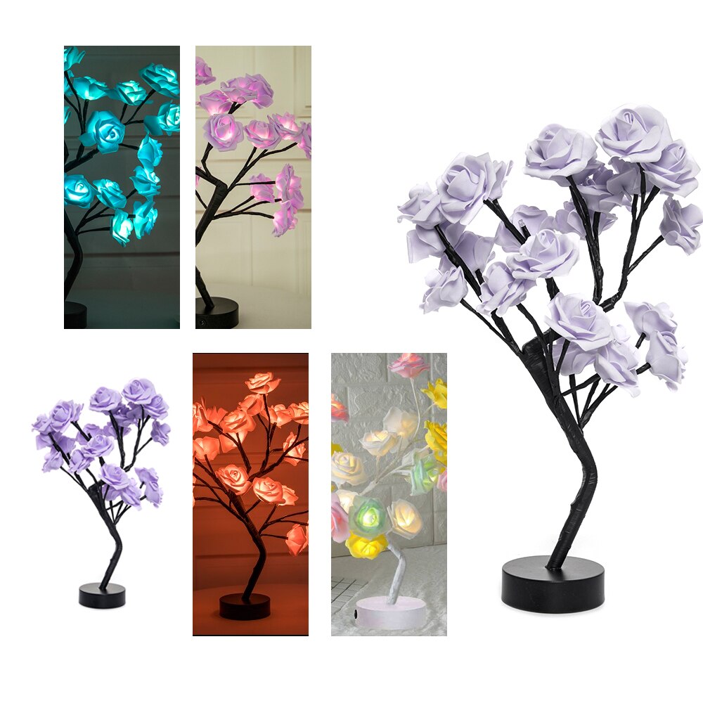 LED Simulation Lamp Rose Flower Tree Shape USB Port Battery Powered Decorative LED Garden Party Desktop Decor Light