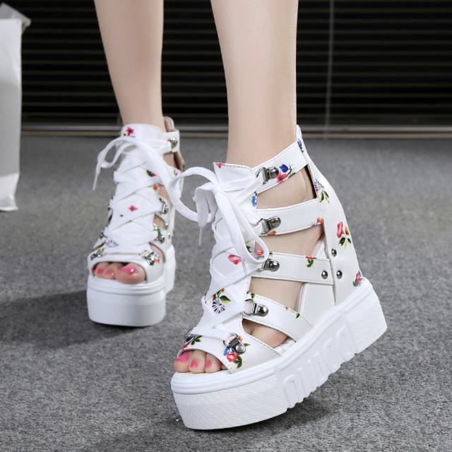 Chaussures femme sandales été sandales plateforme compensées fermeture éclair semelle épaisse chaussures décontractées femme talons hauts sandalias platafor: 7.5