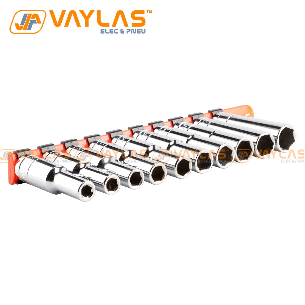 8-17mm Long Socket Set of Heads Mirror Finish 1/2 Inch Drive with Plastic Socket Rack for Socket Wrench Use