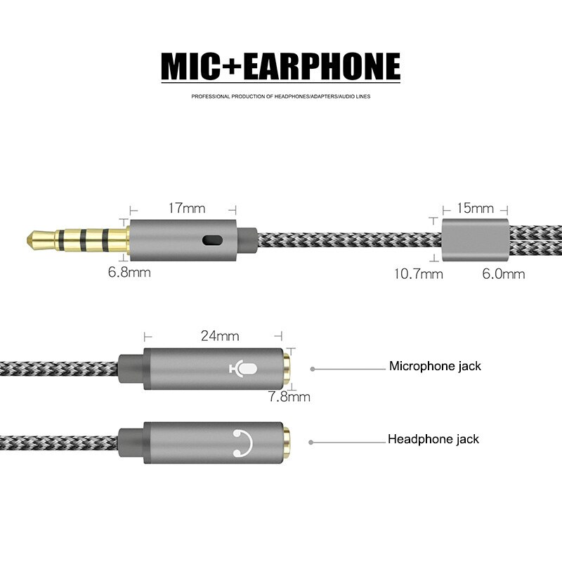 3.5Mm Headset Adapter Hoofdtelefoon Mic Y Splitter Kabel 3.5Mm Aux Stereo Audio Male Naar 2 Vrouwelijke Aparte Audio microfoon Stekkers