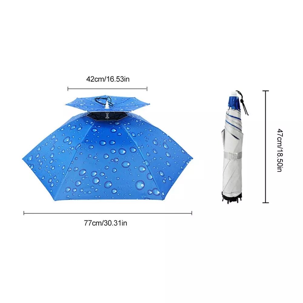 Dubbellaagse regenbestendige visparaplu met hoed, hoofddeksel, zonnebrandcrème, theeplukparaplu, hoed, buitenschaduw, vissen