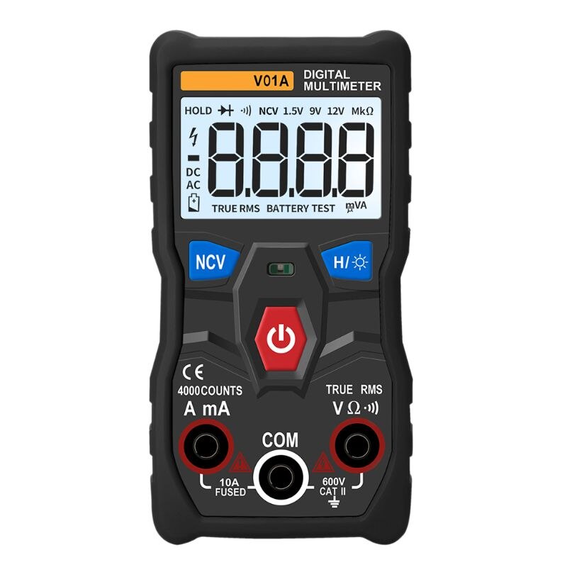 V01A Digitale Multimeter Auto Range True Rms Ncv Data Hold Backlight Zaklamp Y5GD: Black