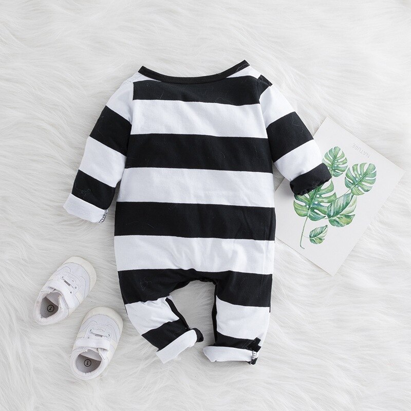 0-24M baby girl clothes Romper winter Long Sleeve Black White Striped Pocket Romper Casual baby boy clothes