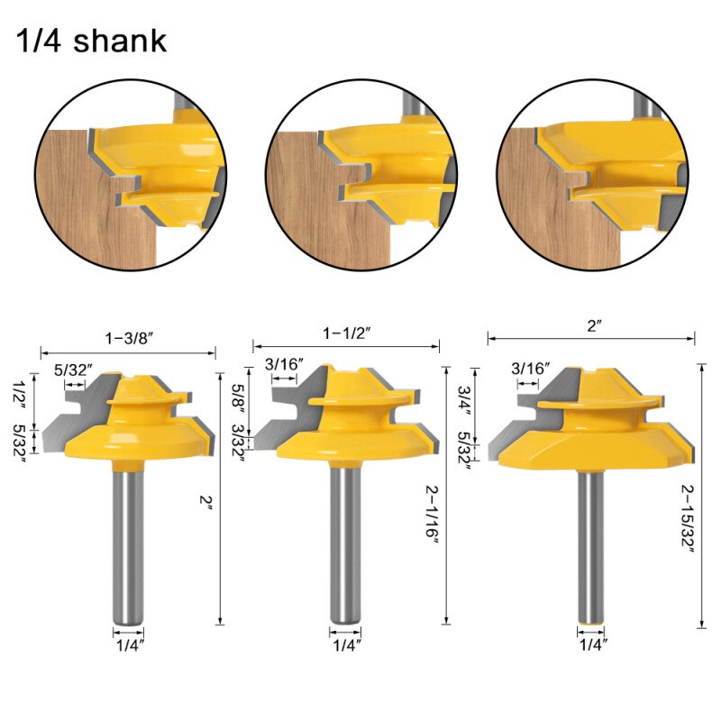 Broca para ranuradora de inglete Tenon, 1 Uds., 1/4, 6mm, vástago de 45 grados, fresa para grabado y corte de madera, herramienta para carpintería: 4