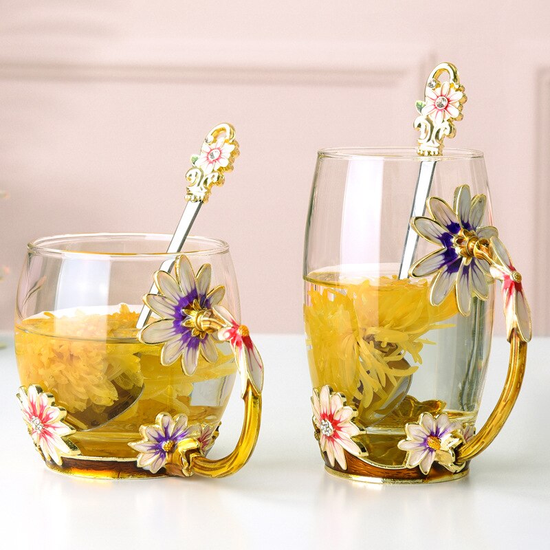 Single Layer Daisy Glazen Beker Bloem Thee Sap Melk Koffie Glazen Beker voor Thuis Restaurant in Koude en Warme Drank
