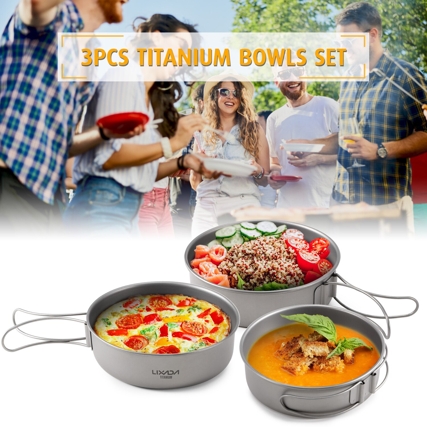 Lixada Titan Schalen Set Titan Pan Ultraleicht Camping Schüssel Pan mit Faltbare Griffe für Outdoor Wandern Picknick