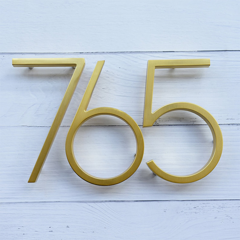 Anti Rust Satin Brass Gold House Address Numbers Floating Metal House Numbers Gold Modern Door Home Outdoor Metal Address Sign