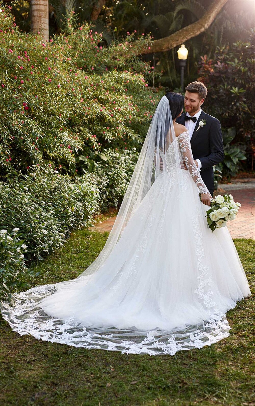 Velo de novia de lentejuelas con borde de encaje, velo de boda largo con peine de una capa, cubierta facial de tul, 3M, Veu de Noiva