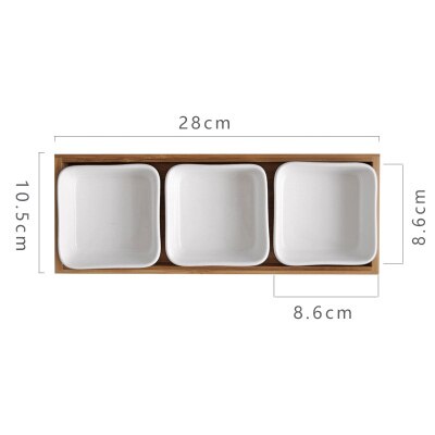 Plato de caja de cerámica rectangular japonés de bambú plato de caja de postre de frutas secas bandeja de té de postre: 3grids