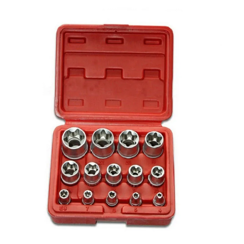 4/5/14PCS Female E Star Torx Socket Set E4-E24 E-Torx External Hex Socket Insert Nut: Sky Blue