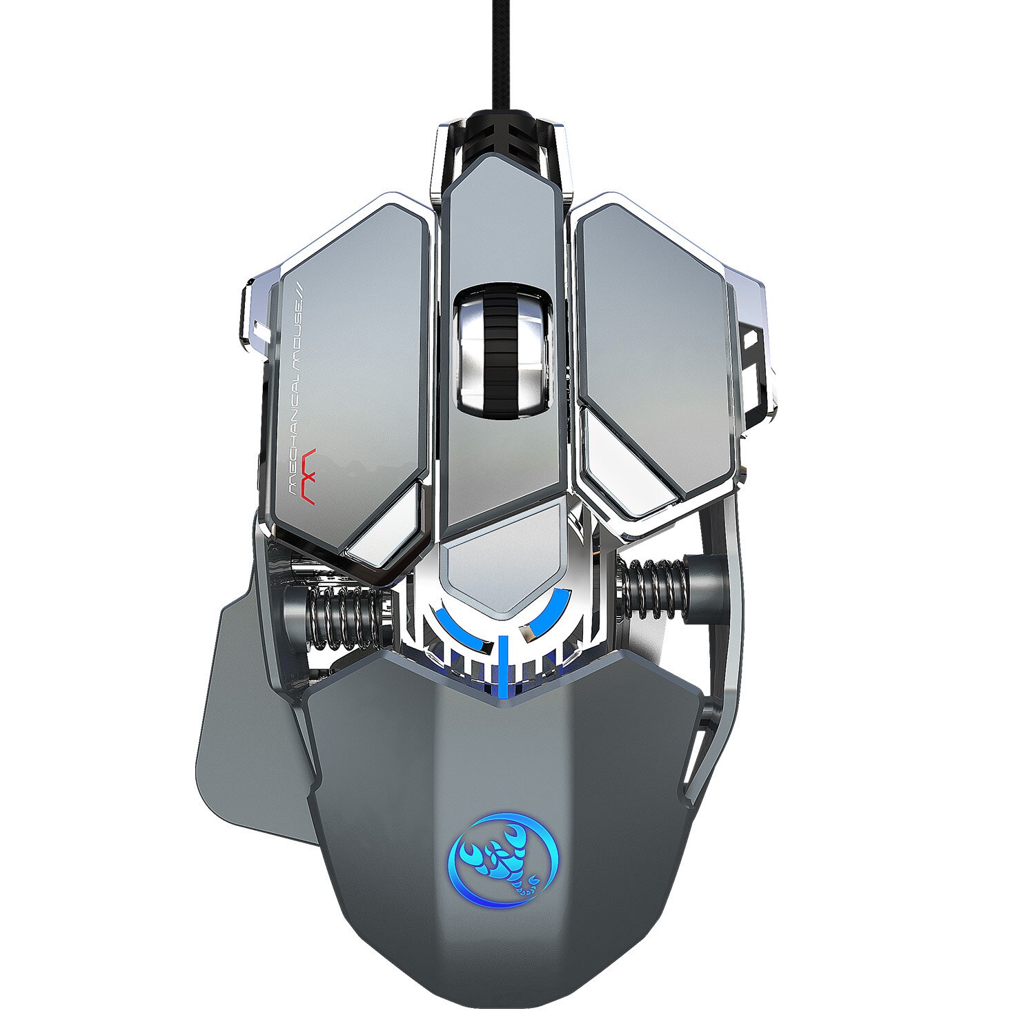 J600 eat chicken mechanische gamingmuis 6400 dpi 9- toetsen programmeerbare bedrade muis licht cool automatisch pistool voor pc-gamers: Zilvergrijs