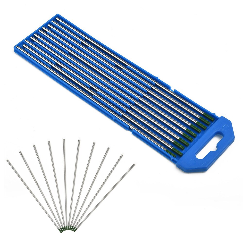 Electrodos de soldadura de tungsteno TIG, Punta verde WP, 1,6/2,0/2,4/3,0/3,2/4,0x175mm para soldadura de acero al carbono, 10 Uds.