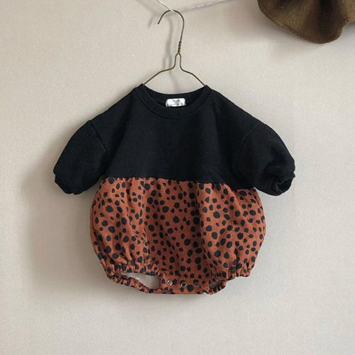 Bébé fille body imprimé léopard en peluche une-pièce bébé motif épissage paquet petites filles vêtements: Black / 12M