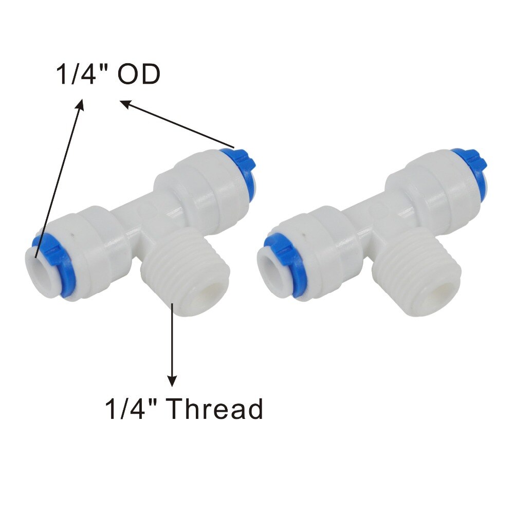 Male Branch Tee 1/4-Inch Quick Connect RO System and Water Filter Fittings - 2 PACK