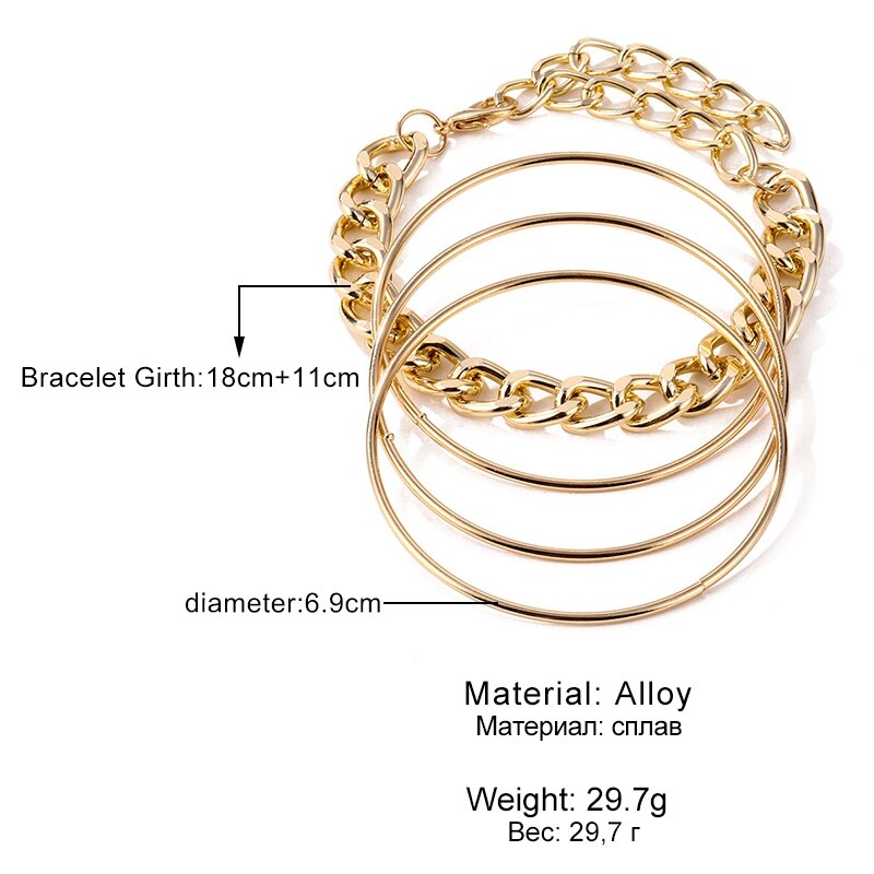 ZOVOLI Punk Gold Rock Heavy Metal Thick Chain Bangles Bracelet Cuban Link 4-Piece Bracelets Set For Women Boho Jewelry: Bracelet ZVB0133-1