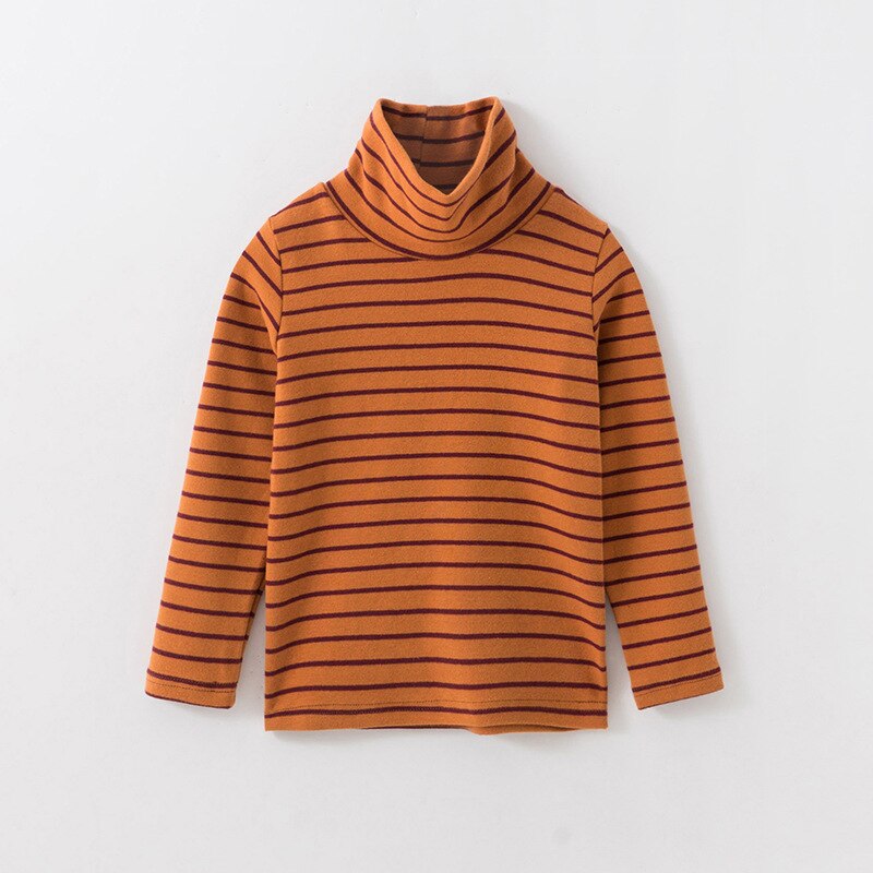 freundlicher T-Hemden gestreift Rollkragen Neue Herbst Winter Teenager Mädchen Kleidung Baby Junge Langarm lässig Spitzen Warme zur Seite fahren Baumwolle: Karamell Farbe / 5T(120)