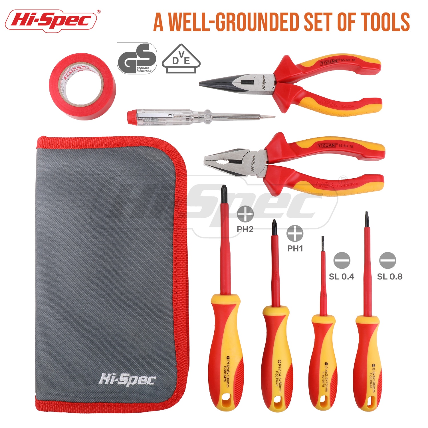 Hi-Spec 8Pc Vde 1000V Goedgekeurd Geïsoleerde Elektricien Tool Set S2 Magnetische Schroevendraaier Set Tester Elektrische Tape snijden Tang