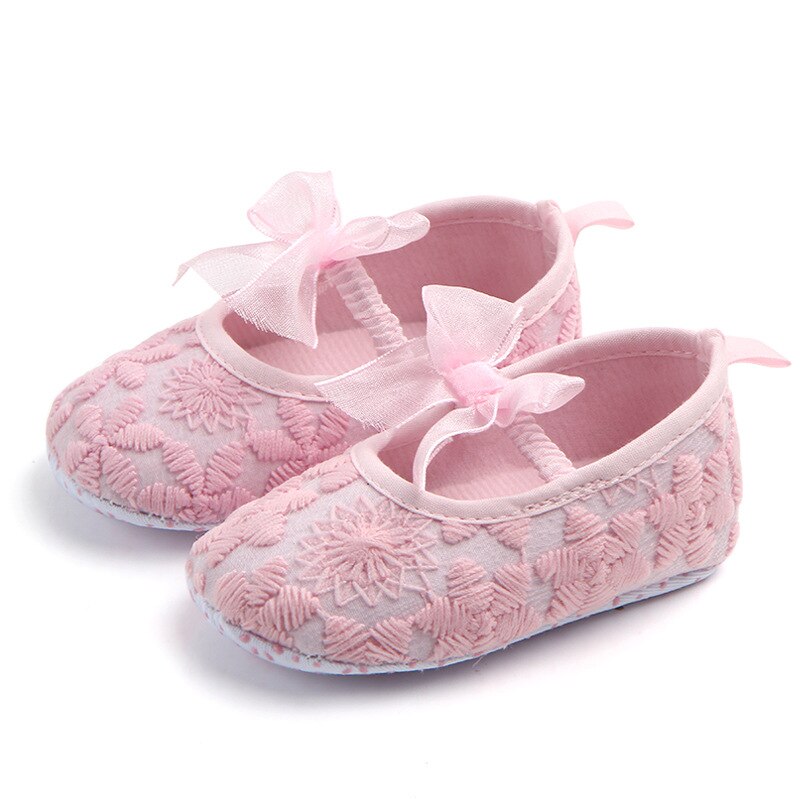 Cute Bows Baby Girl Shoes Lace Flower Soft Sole Newborn Baby First Walkers Shoes Girls Infant Toddler Crib Shoes Booties: Pink 13CM