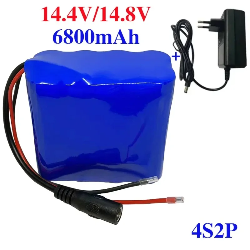 Batería de litio de 14,8 V/14,4 V, 6,8ah, 18650, 4S2P, 6800mAh, BMS integrado de 10A para altavoces Bluetooth y luces de pesca nocturna